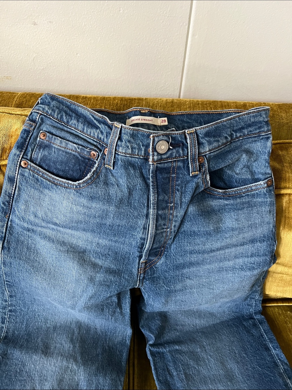 Levi's Ribcage Straight Blue High-Rise Jeans with Raw Hem Women’s size 28 - Picture 5 of 11